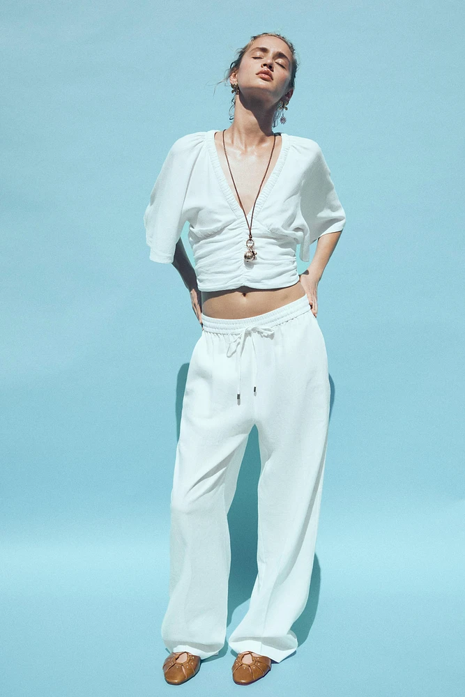 BLOUSE MANCHES VOLANTÉES AVEC LIN