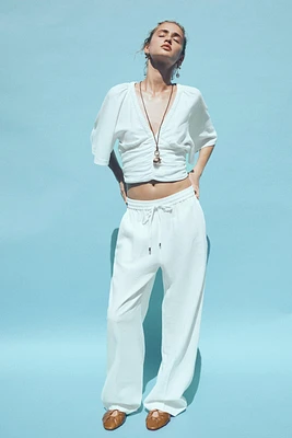 BLOUSE MANCHES VOLANTÉES AVEC LIN