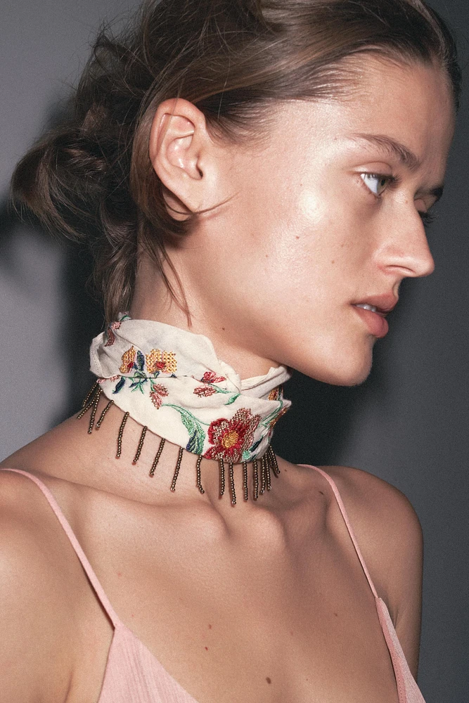 EMBROIDERED BEADED SCARF