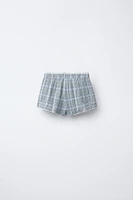 PLAID PRINT DOUBLE WAISTBAND SHORTS