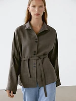 Linen blend stand collar jacket