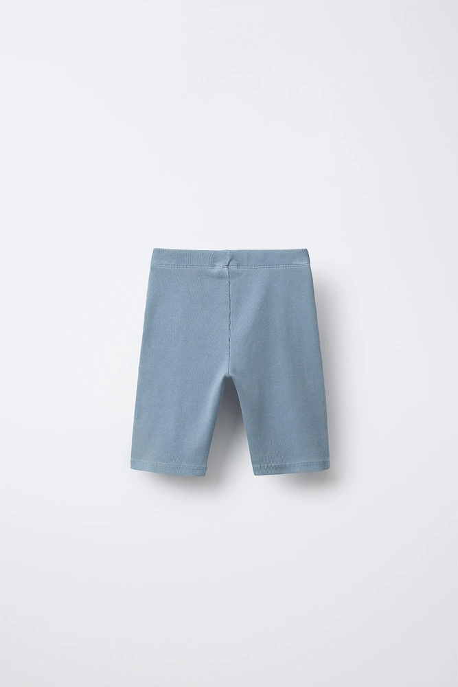 WASHED EFFECT RIBBED BIKE SHORTS