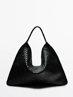 Nappa leather woven maxi tote bag