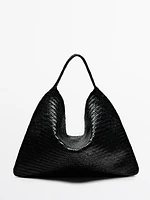 Nappa leather woven maxi tote bag
