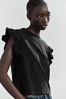 WASHED EFFECT RUFFLE T-SHIRT