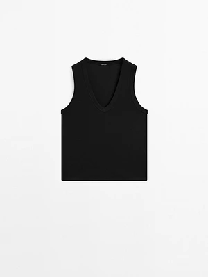 Sleeveless mercerised cotton T-shirt