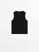 Sleeveless mercerised cotton T-shirt
