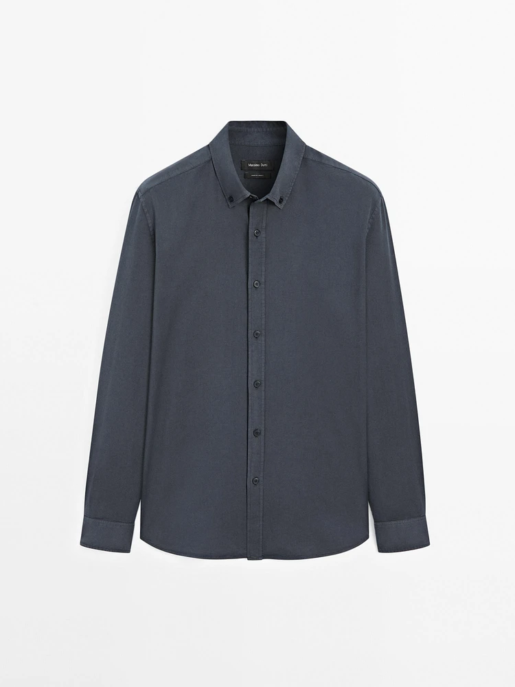Cotton blend regular fit twill shirt