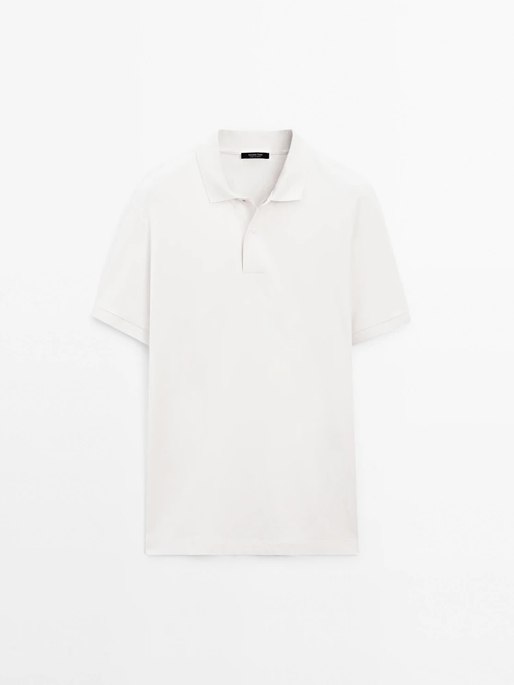 Cotton blend slim fit knit polo shirt