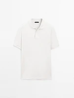 Cotton blend slim fit knit polo shirt