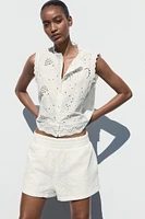 EMBROIDERED EYELET TOP