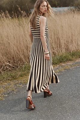 STRIPED MIDI DRESS