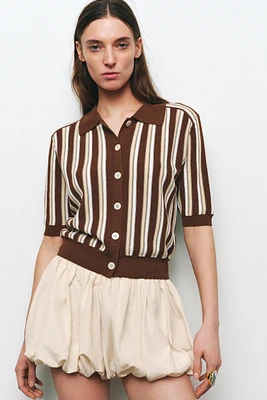 STRIPED KNIT POLO JACKET