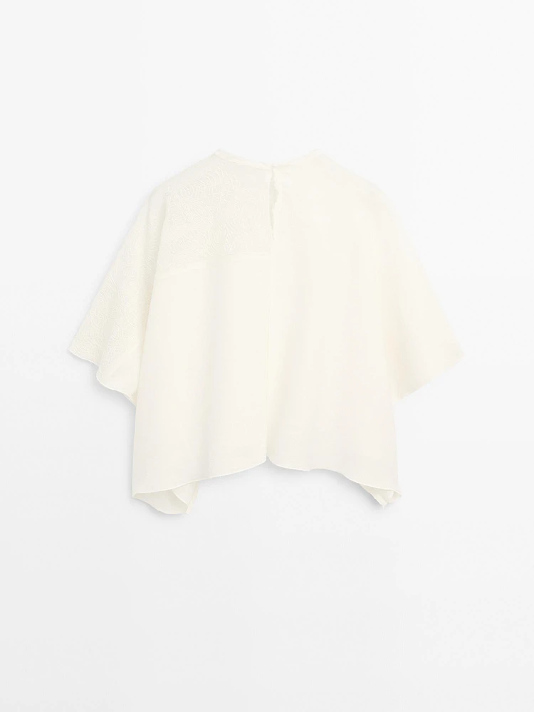 Flowing linen blend embroidered cape
