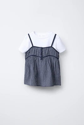 PLAID COMBINATION TOP