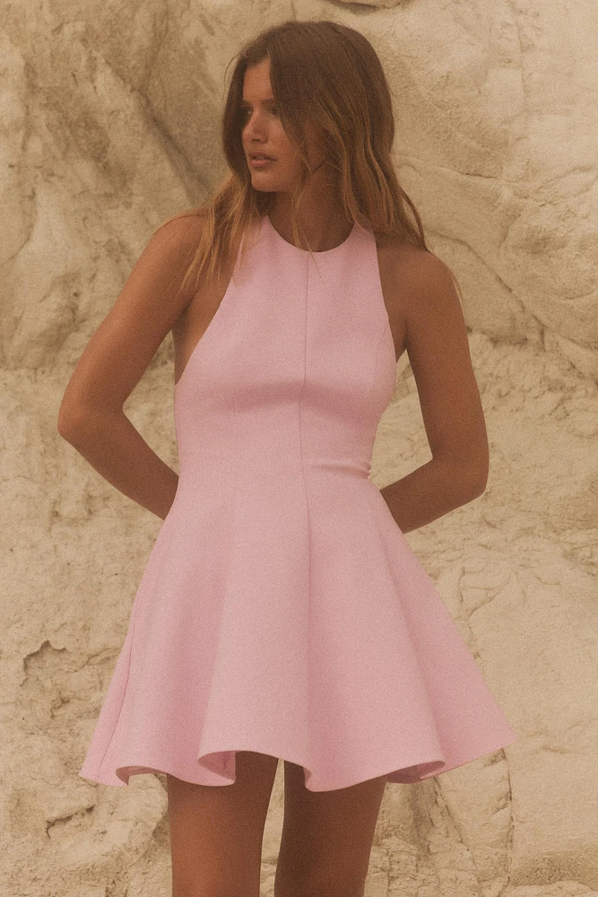 SHORT HALTER GODET DRESS