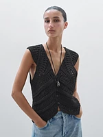 Embellished crochet knit vest