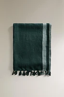 STRIPED LINEN BEACH WRAP TOWEL WITH FRINGING