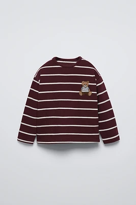 BEAR EMBROIDERY STRIPED SHIRT