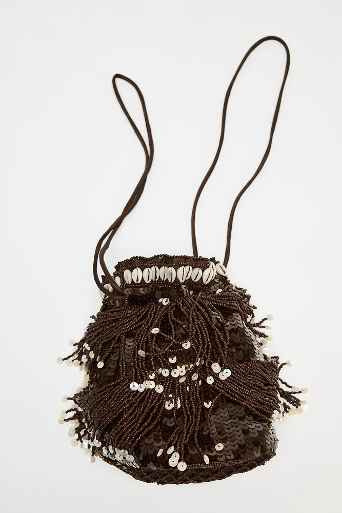 GLITTER SHELL MINI BUCKET BAG