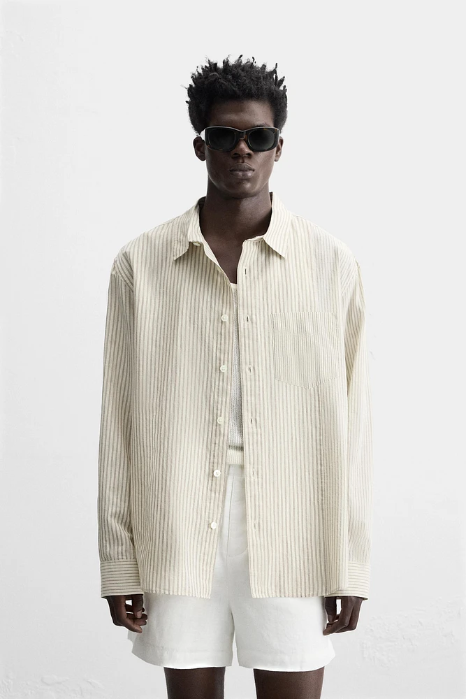 CHEMISE PATCHWORK À RAYURES EN LIN ET COTON
