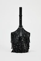 FRINGED LEATHER BUCKET BAG