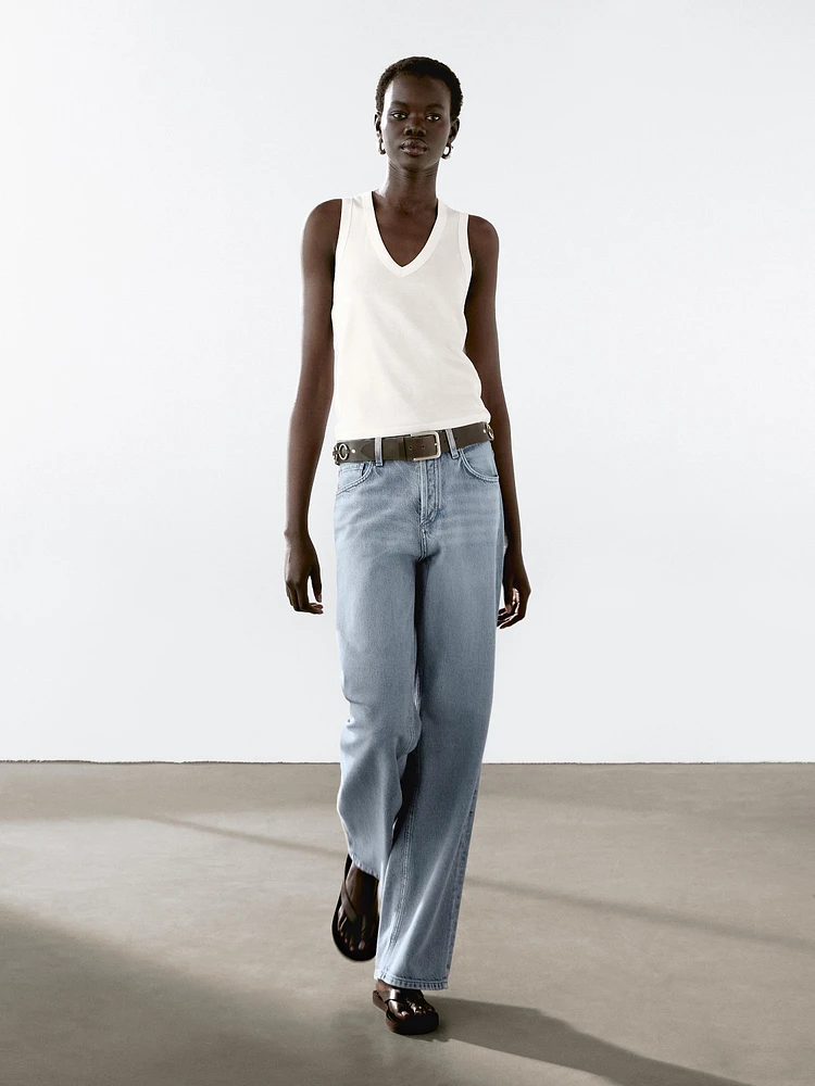 Sleeveless mercerised cotton T-shirt