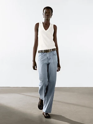 Sleeveless mercerised cotton T-shirt