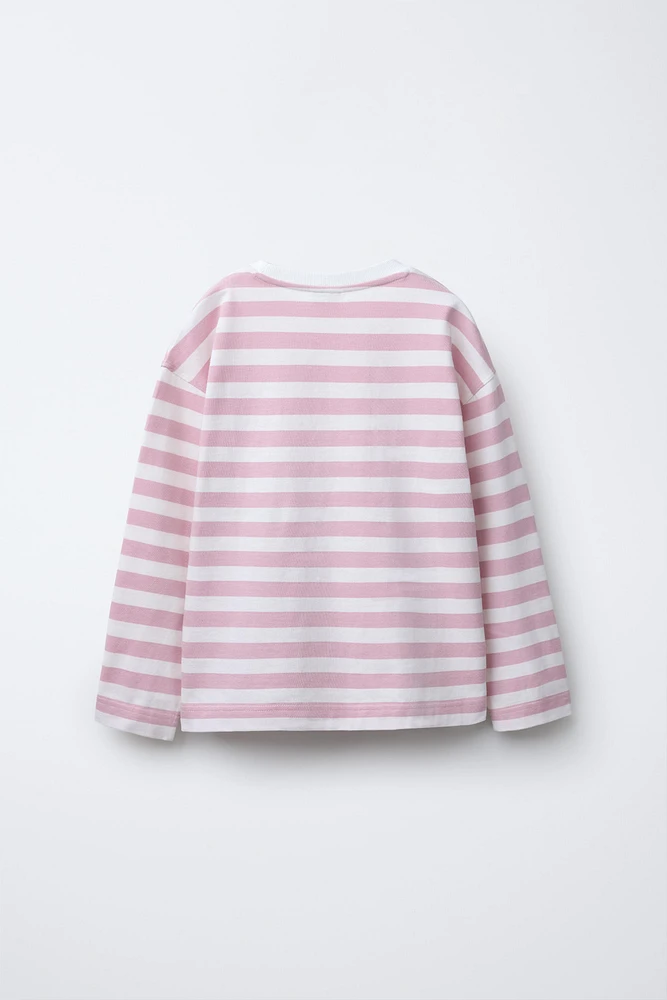 HEART EMBROIDERED STRIPED T-SHIRT