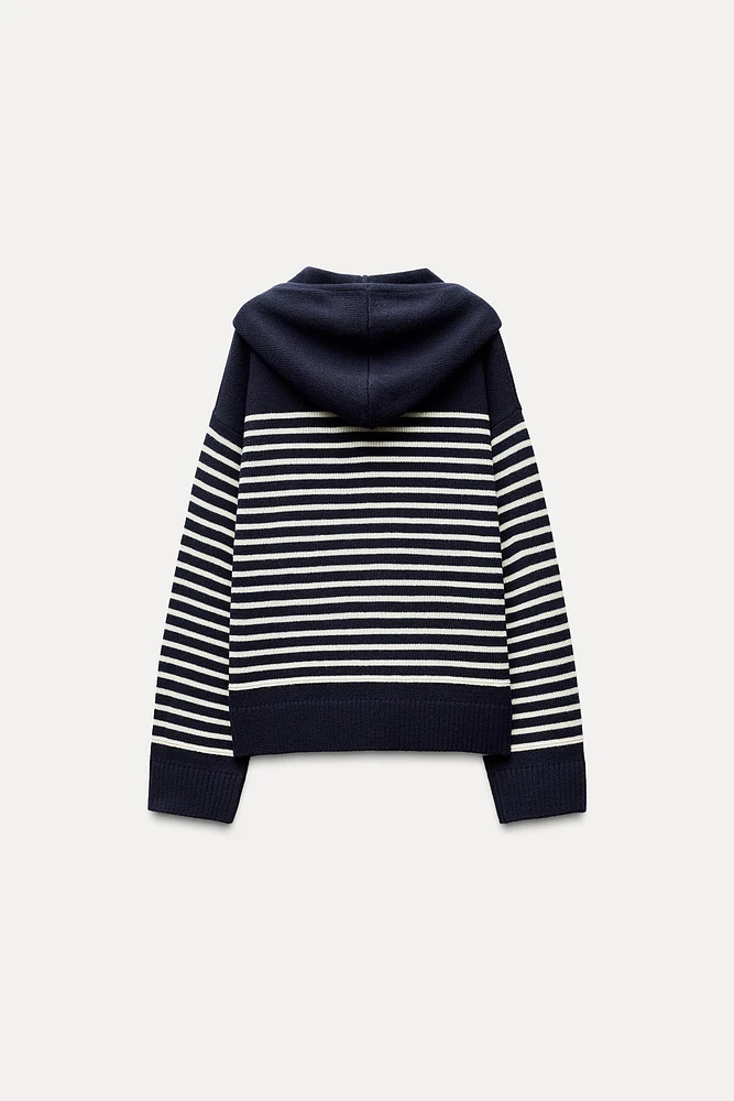 STRIPED KNIT HOODIE