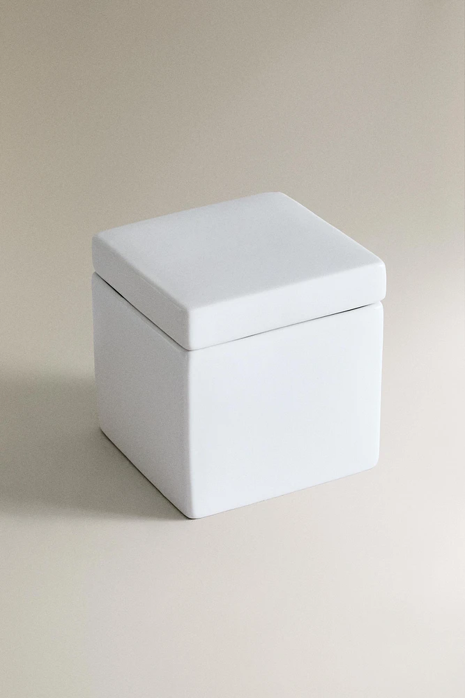 WHITE EARTHENWARE BATHROOM STORAGE JAR