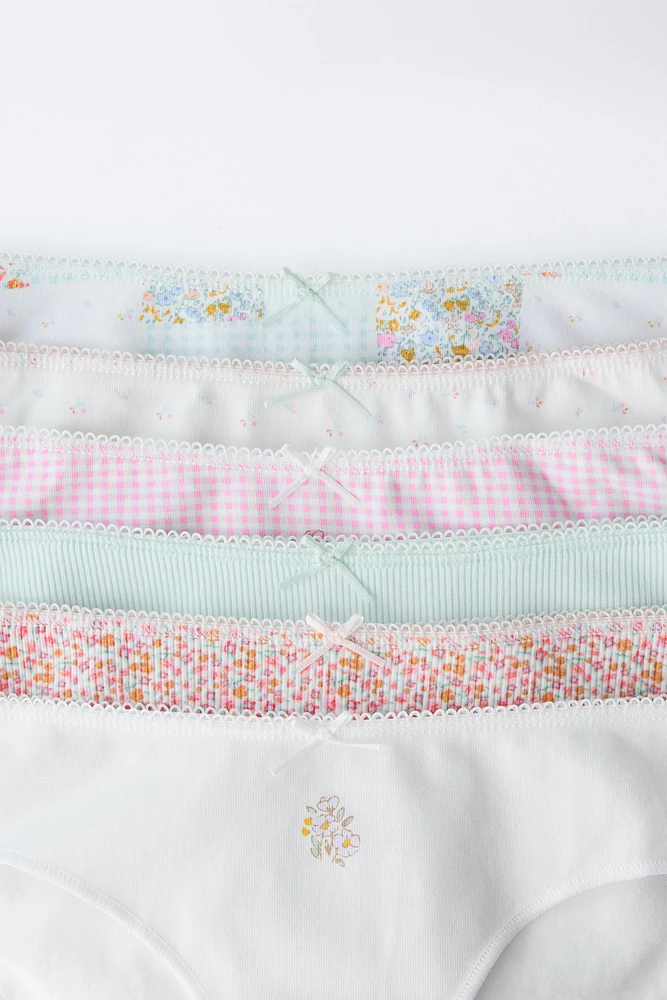 6- ANS/ LOT DE SIX CULOTTES PATCHWORK ET FLEURS RIB