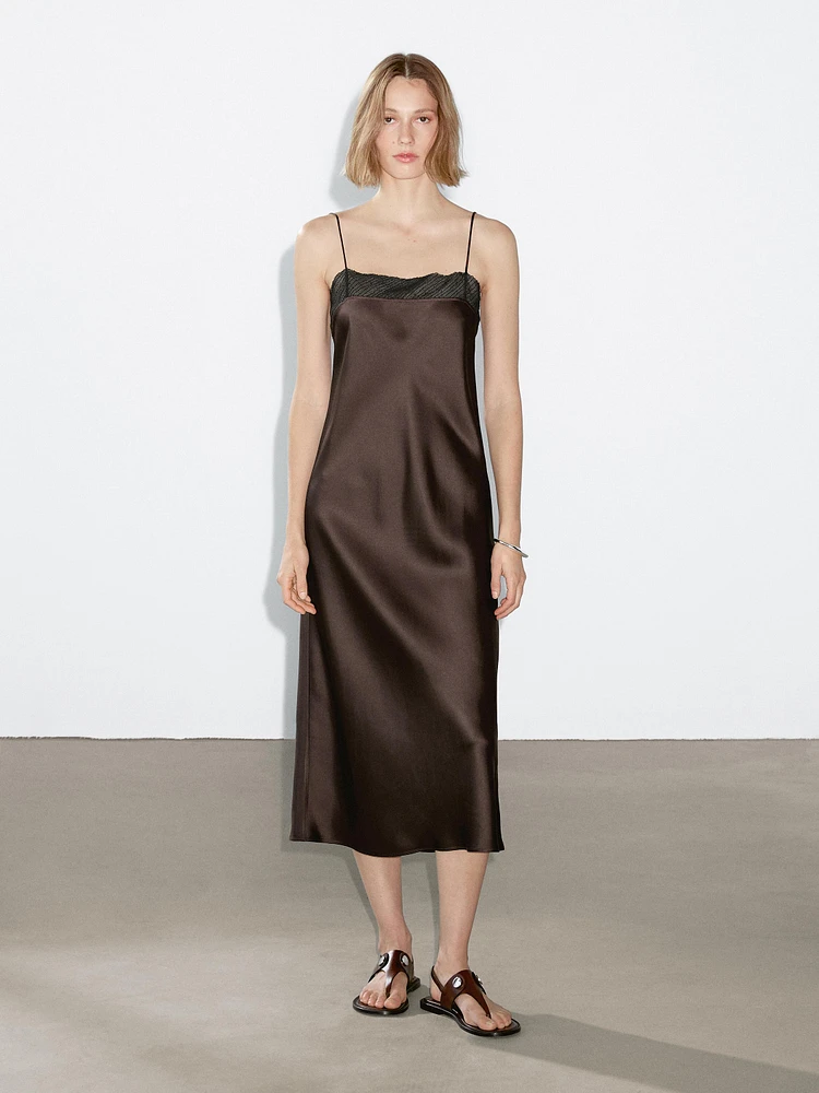 Flowing midi dress with lace detail