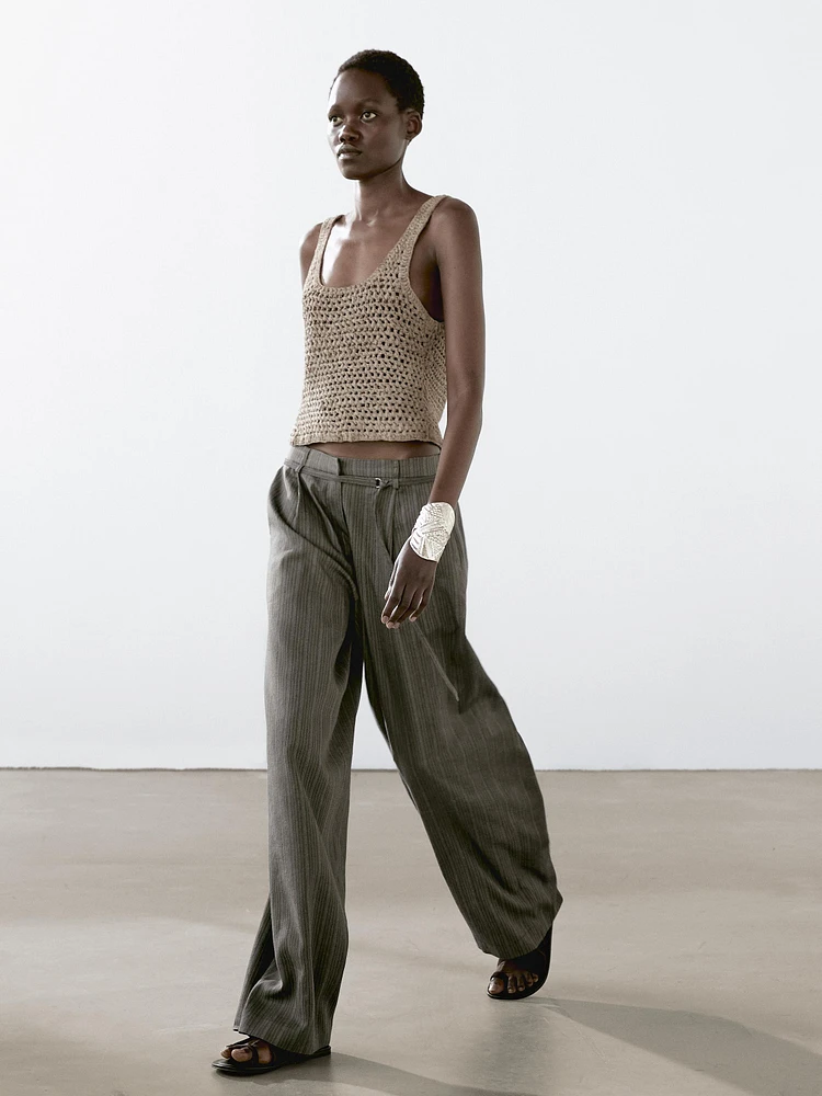 Striped cotton blend trousers