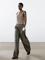 Striped cotton blend trousers