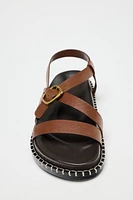 LOW-HEELED STRAPPY LEATHER SANDALS
