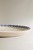 ASSIETTE PLATE CÉRAMIQUE BORD CARREAUX
