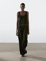 Linen blend darted straight-leg trousers
