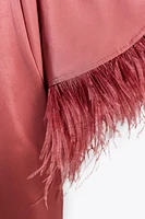 FEATHERED SATIN LONG DRESS