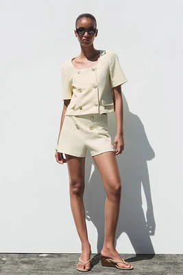 TEXTURED SHORTS WITH GOLD BUTTONS