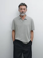 Linen blend short sleeve polo shirt