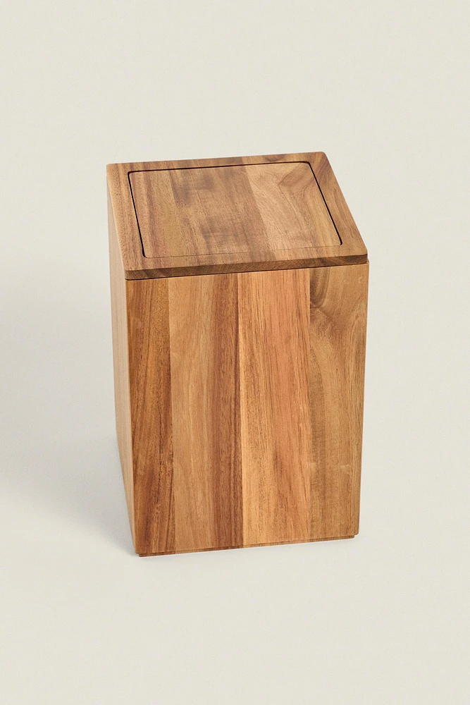 SQUARE WOODEN BATHROOM TRASH CAN