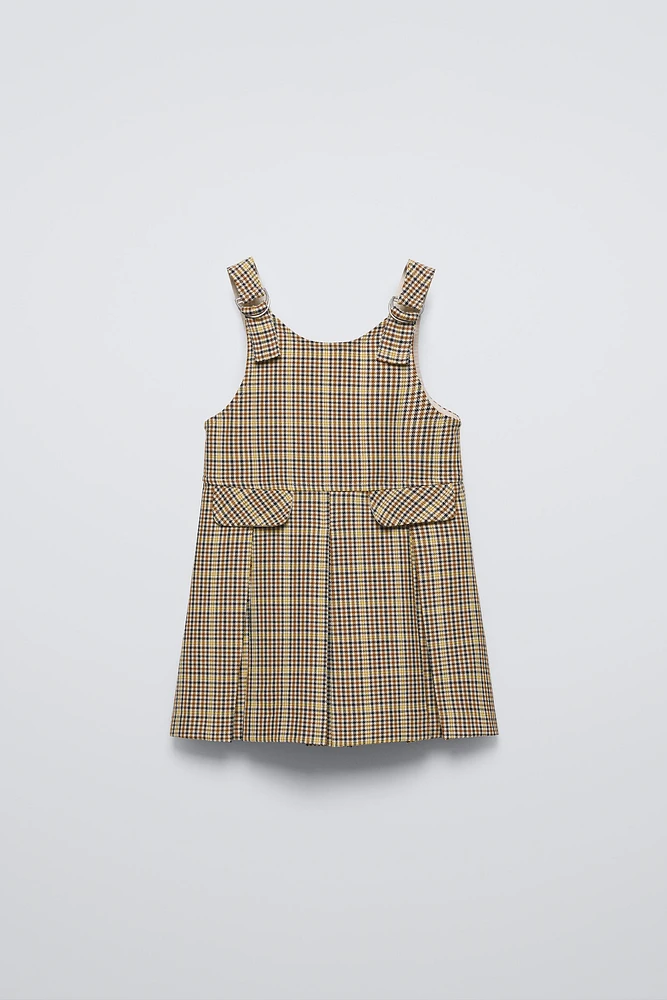 CHECKERED PINAFORE DRESS WITH PLEATS