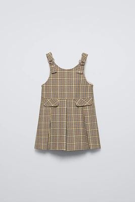 CHECKERED PINAFORE DRESS WITH PLEATS