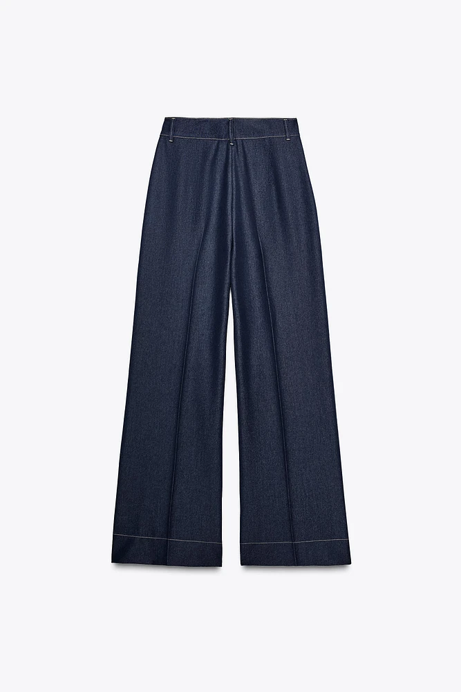 CONTRAST TOPSTITCHING WIDE-LEG PANTS