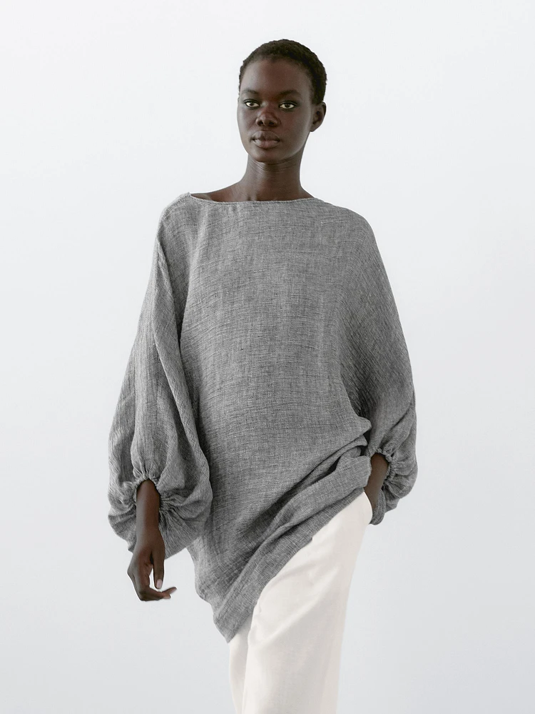 Short dress with sleeve detail, 100% linen
