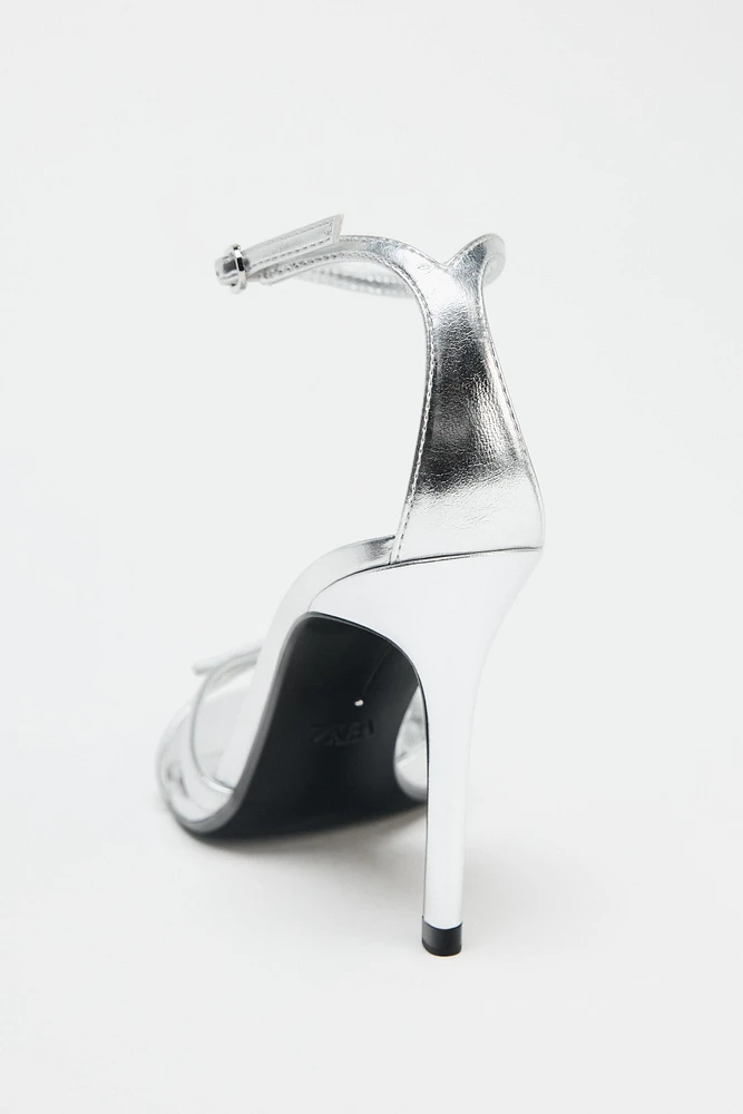 METALLIC EFFECT HIGH-HEEL SANDALS