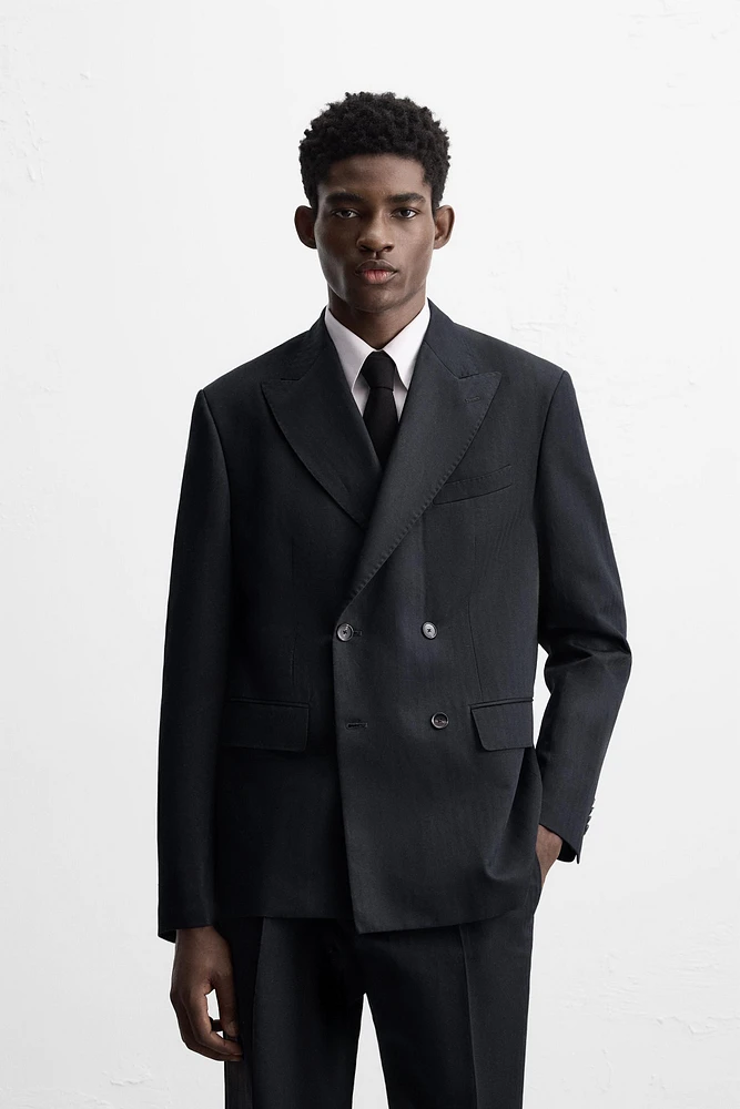BLAZER COSTUME À CHEVRONS LIN - COTON