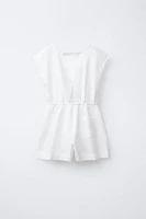 BOW DETAIL LINEN SHORT JUMPSUIT