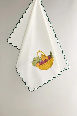 TORCHON CUISINE COTON DENTELLE CONTRASTANTE